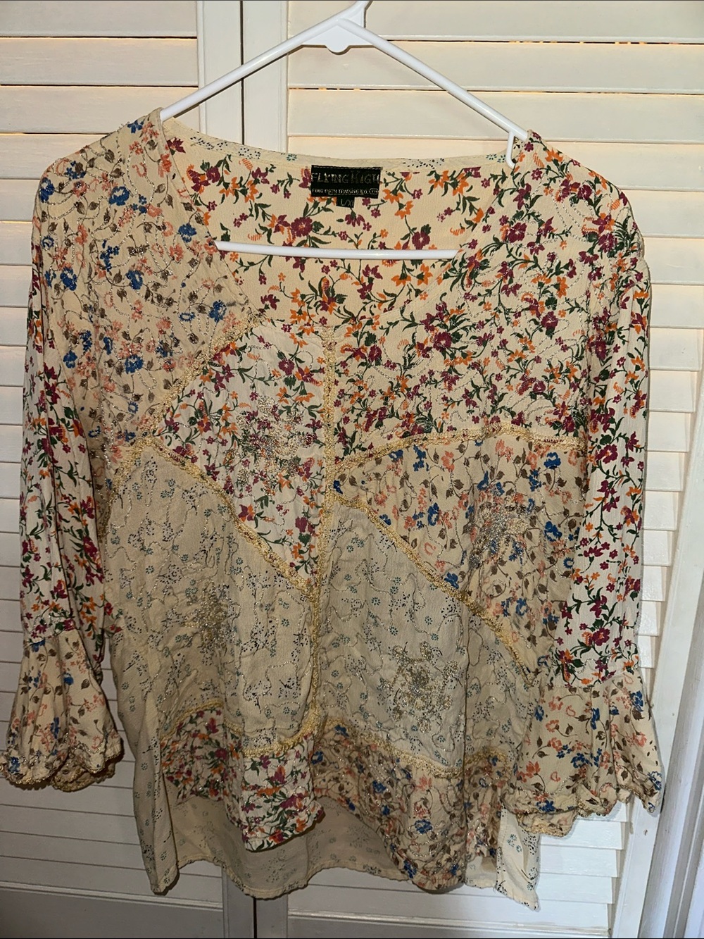 Boho Cream Floral Patchwork Tunic Top - Unknown Brand